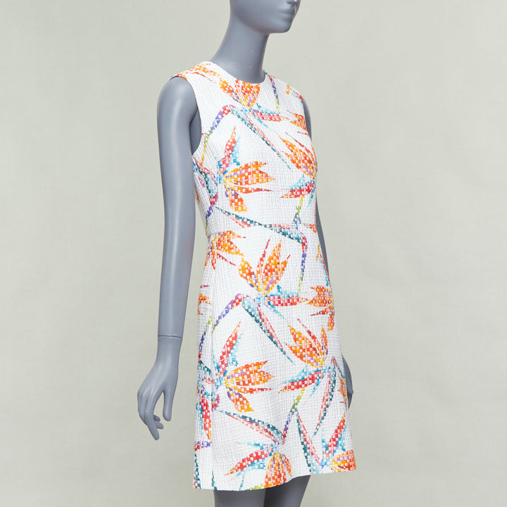 FENDI white orange bird of paradise jacquard cocktail dress IT38 XS