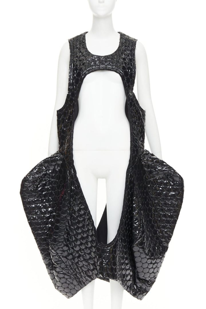 rare COMME DES GARCONS 2019 Runway PVC bubble quilted cutout pannier dress S