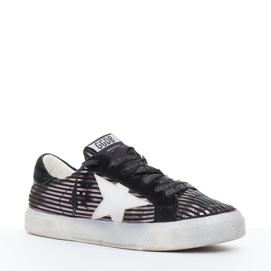 GOLDEN GOOSE Fancy metallic silver black stripe distressed sneakers EU36