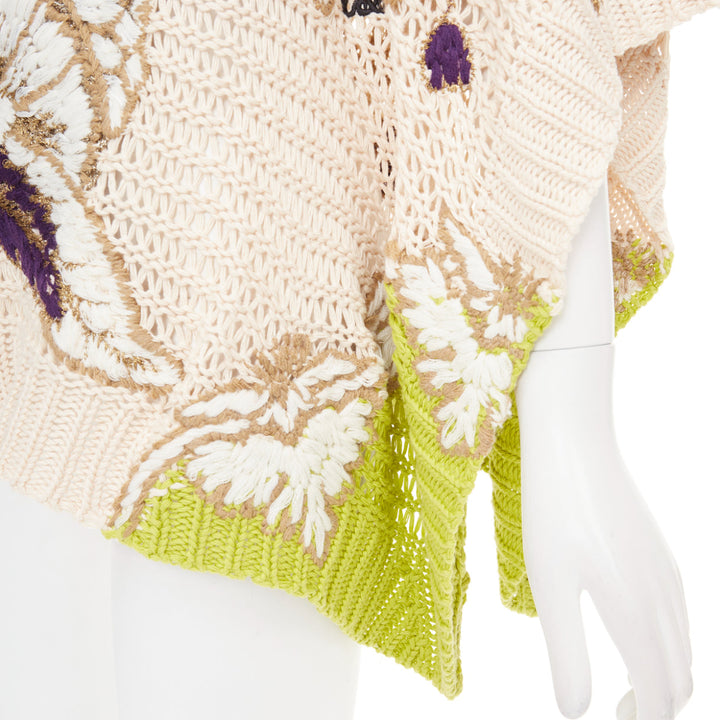 VALENTINO 2021 Runway black yellow cotton embroidered crochet poncho cape XS