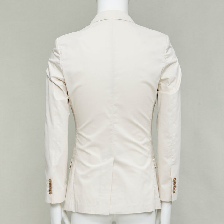 DOLCE GABBANA Taormina beige cotton silk buttons double breasted blazer IT44 XS