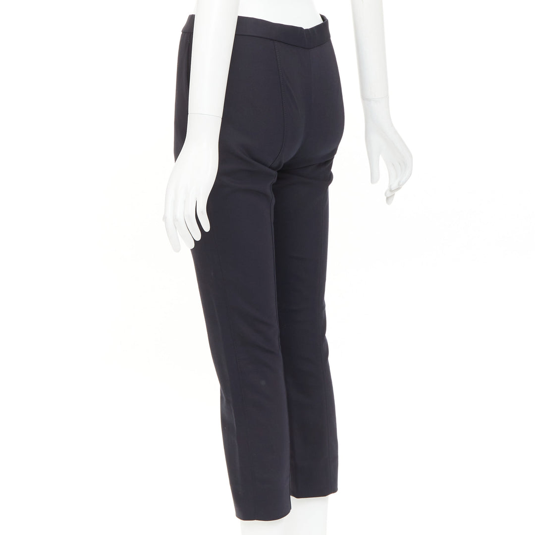 THE ROW black cotton blend mid waist panelled back cropped capri pants US0 XS