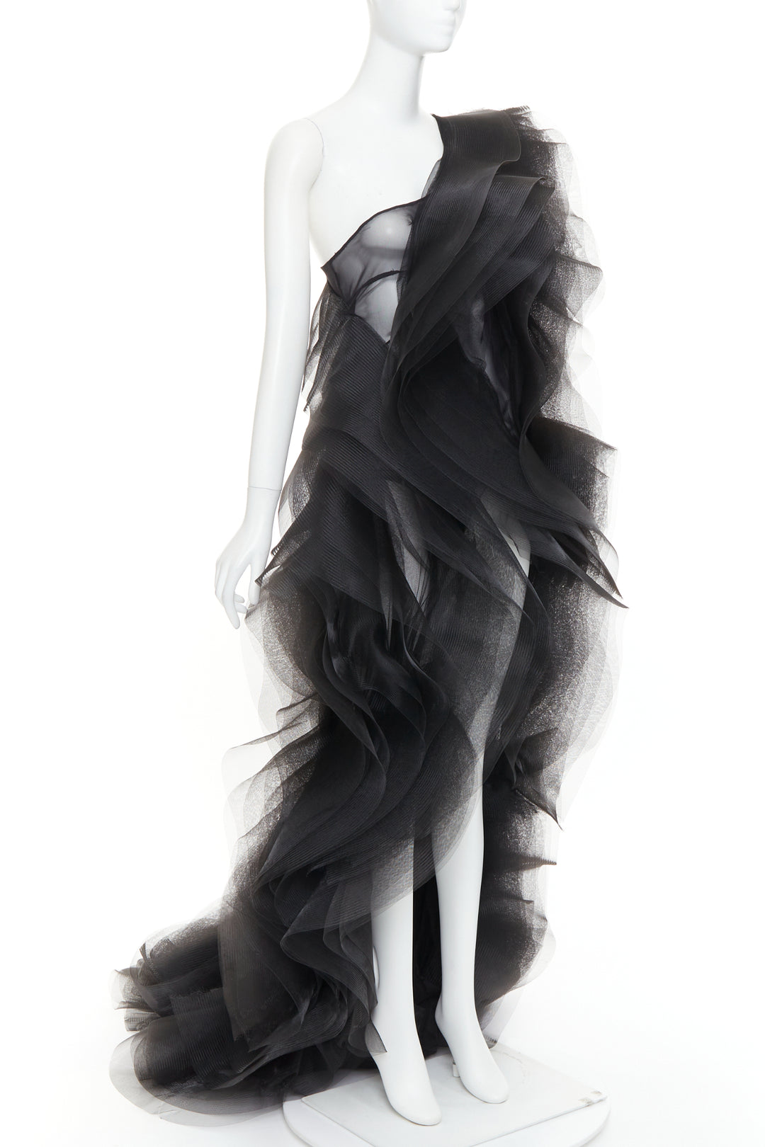 rare ALEXANDRE VAUTHIER COUTURE SS2014 Runway black stiff tulle train gown