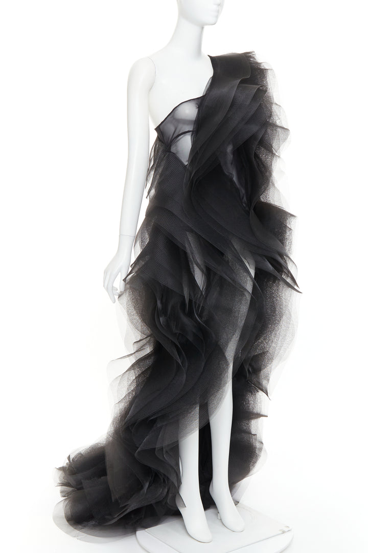 rare ALEXANDRE VAUTHIER COUTURE SS2014 Runway black stiff tulle train gown