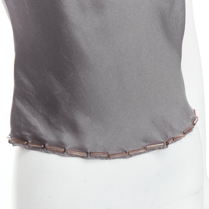 PRADA Vintage 100% silk grey clear long bead embellished camisole top IT38 XS