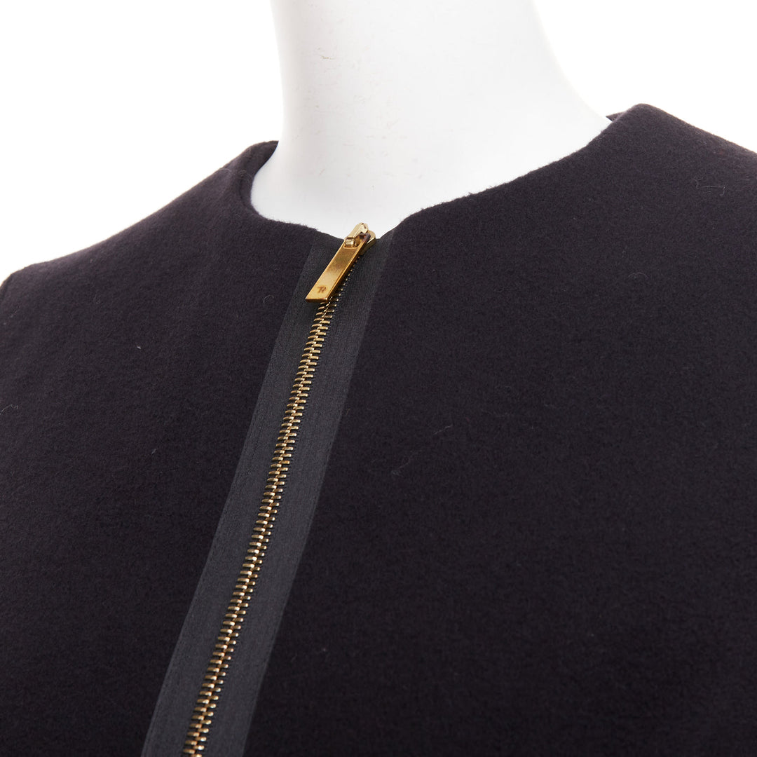 THE ROW Loxton black navy structured wool textured peplum gold zip coat US0 XS