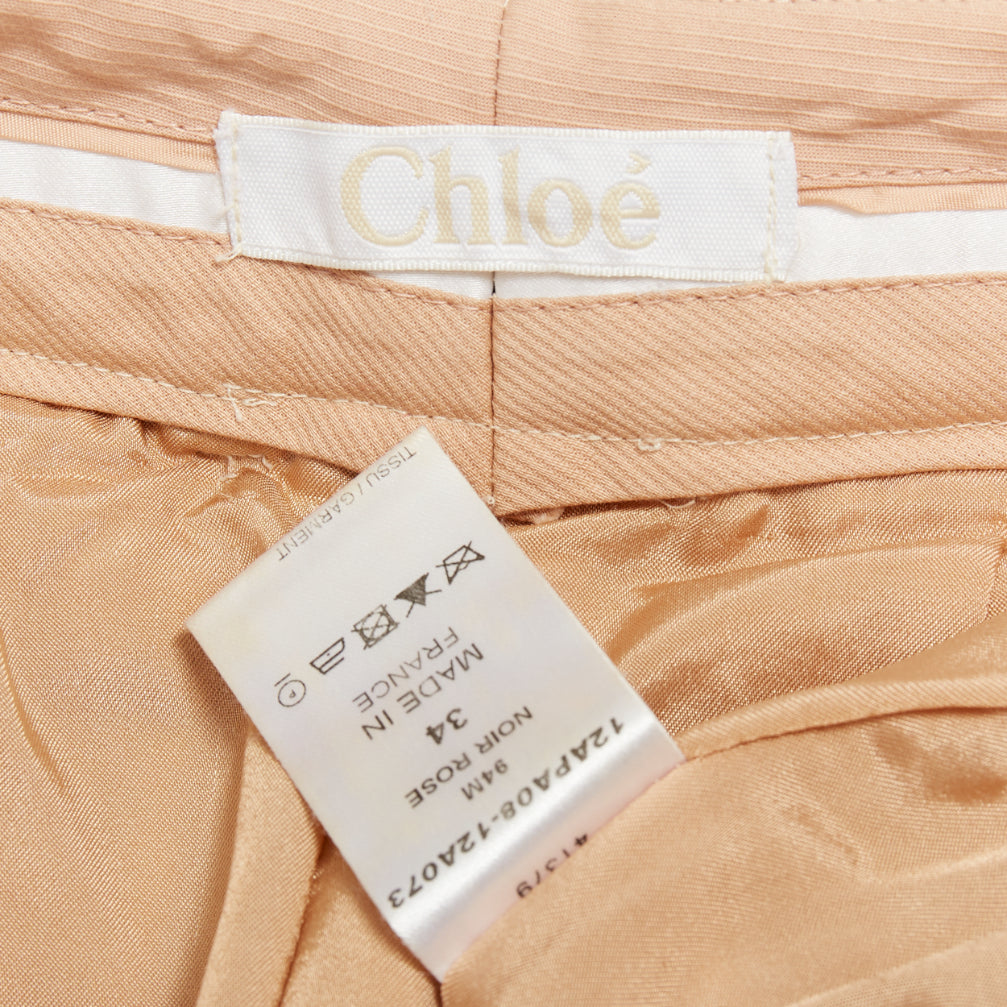 CHLOE Noir Rose black nude wool mohair plaid checked pants FR34 XS