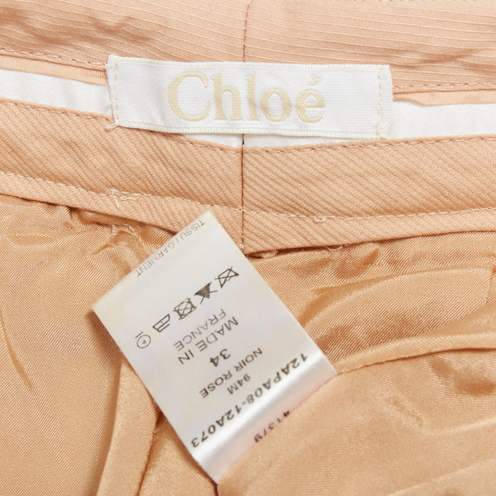 CHLOE Noir Rose black nude wool mohair plaid checked pants FR34 XS