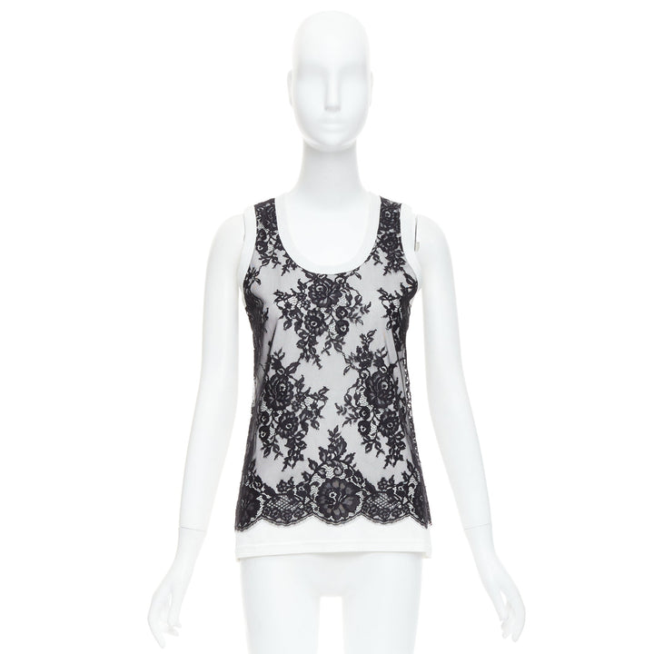 DOLCE GABBANA black white cotton lace overlay tank top IT40 S