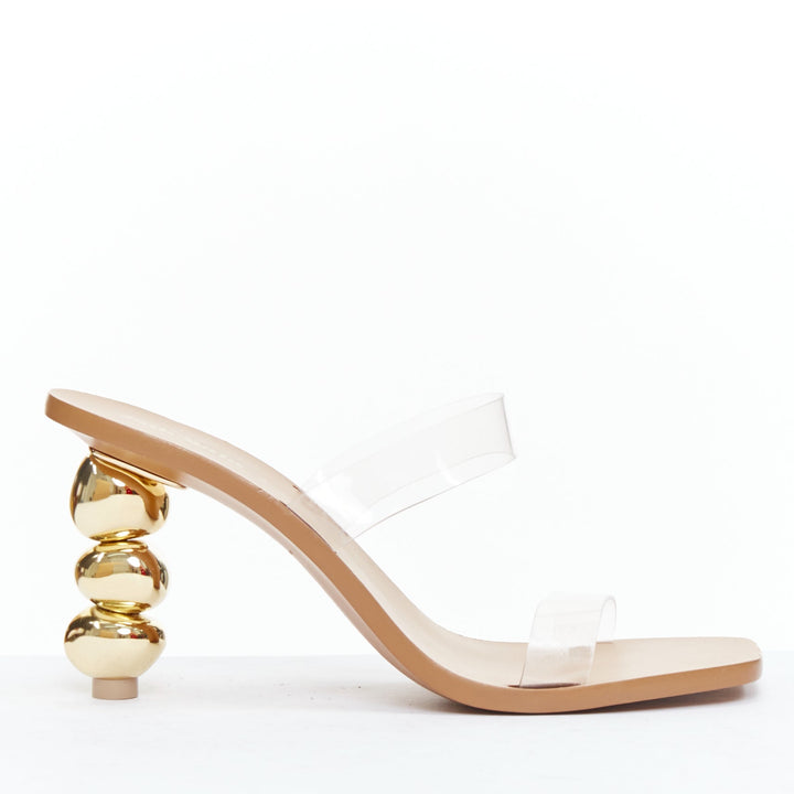 CULT GAIA Meta gold sculptural heel clear PVC mule sandals EU38