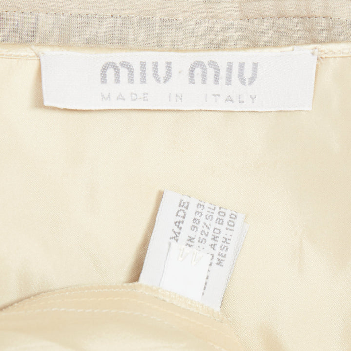 rare MIU MIU 1999 Runway beige technical patchwork satin neon trim dress IT44 L