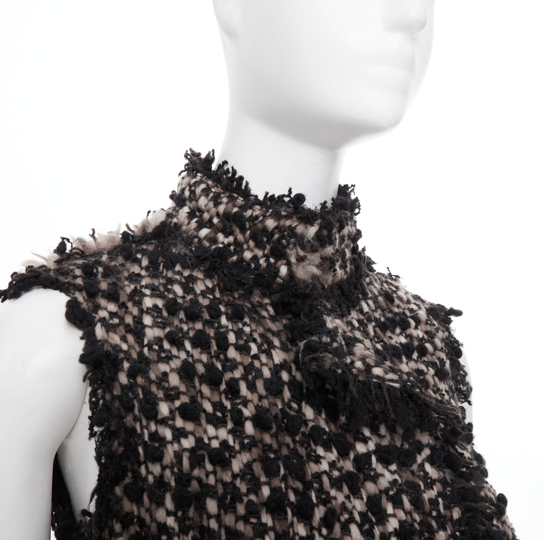 LANVIN 2012 Les 10 Ans beige black wool blend boucle tweed pocketed vest FR34