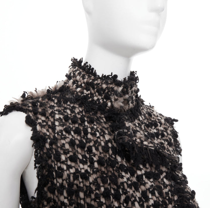 LANVIN 2012 Les 10 Ans beige black wool blend boucle tweed pocketed vest FR34