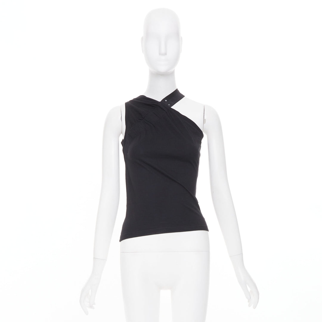 CHRISTIAN DIOR 2002 Runway John Galliano black asymmetric eyelet tank FR38 M