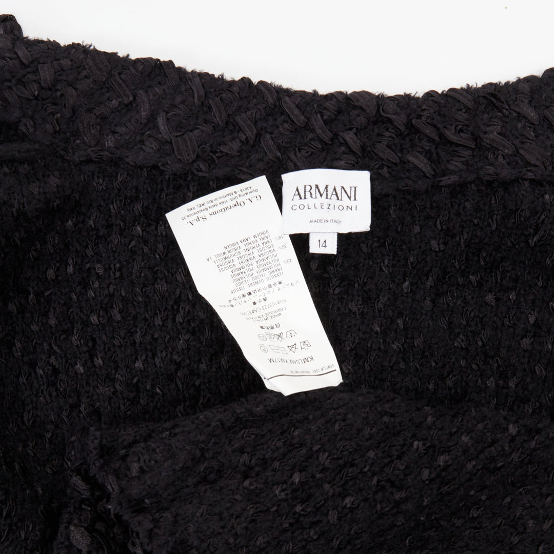 ARMANI COLLEZIONI black nylon ribbon textured knit outerwear coat US14 3XL