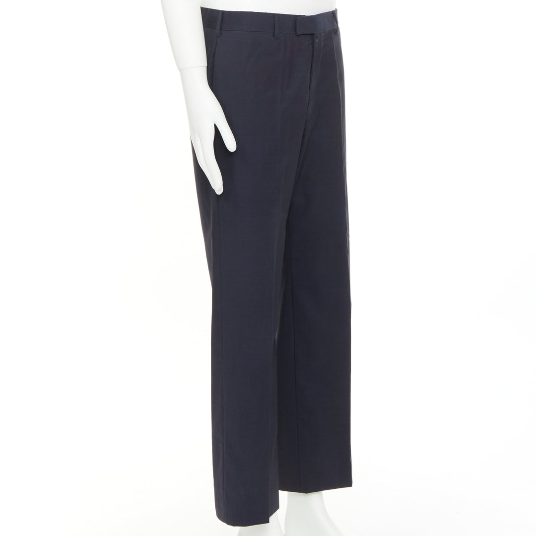 HERMES navy woven handstitched details back pocketed dress trousers IT50 XL