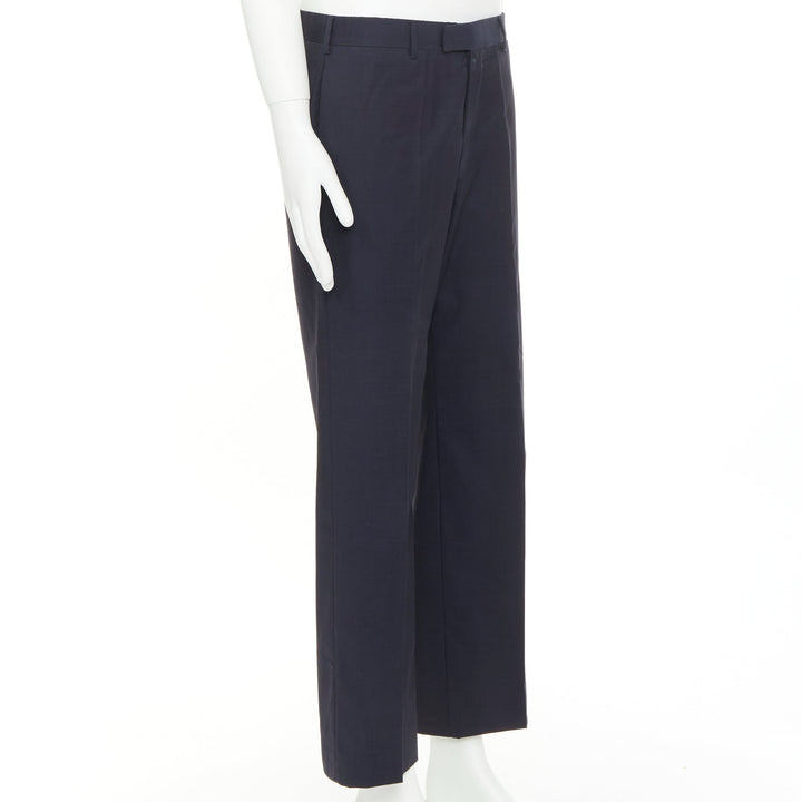 HERMES navy woven handstitched details back pocketed dress trousers IT50 XL