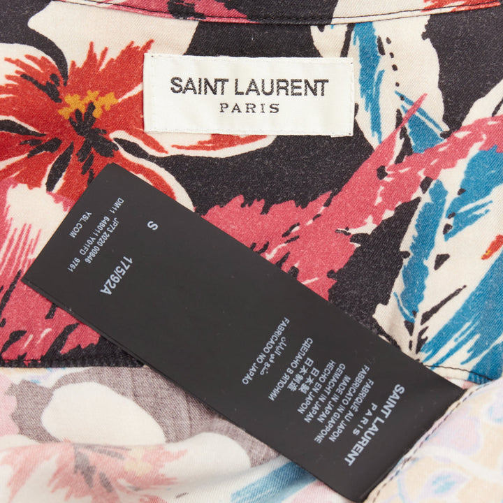 SAINT LAURENT 2020 Hibiscus Hawaiian heavy washed lyocell casual camp shirt S