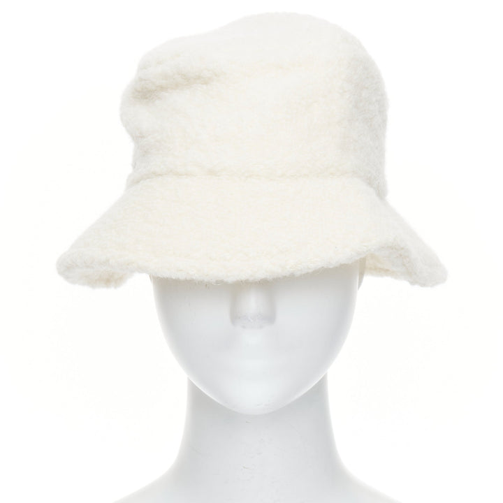 ISABEL MARANT Denji ecru alpaca virgin wool blend teddy logo bucket hat