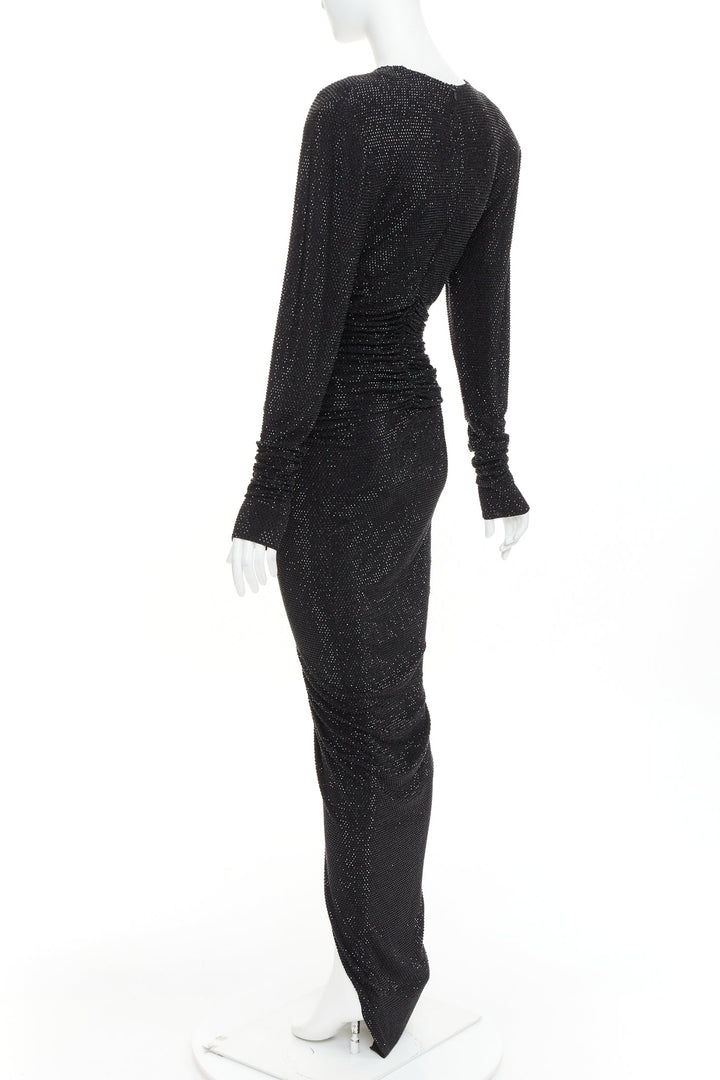 ALEXANDRE VAUTHIER black strass crystal Power shoulder padded wrap draped gown