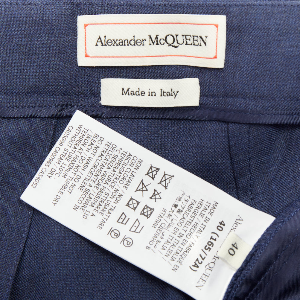 ALEXANDER MCQUEEN 2021 blue mid rise smart straight leg tailored pants IT40 S