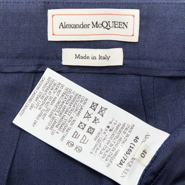 ALEXANDER MCQUEEN 2021 blue mid rise smart straight leg tailored pants IT40 S