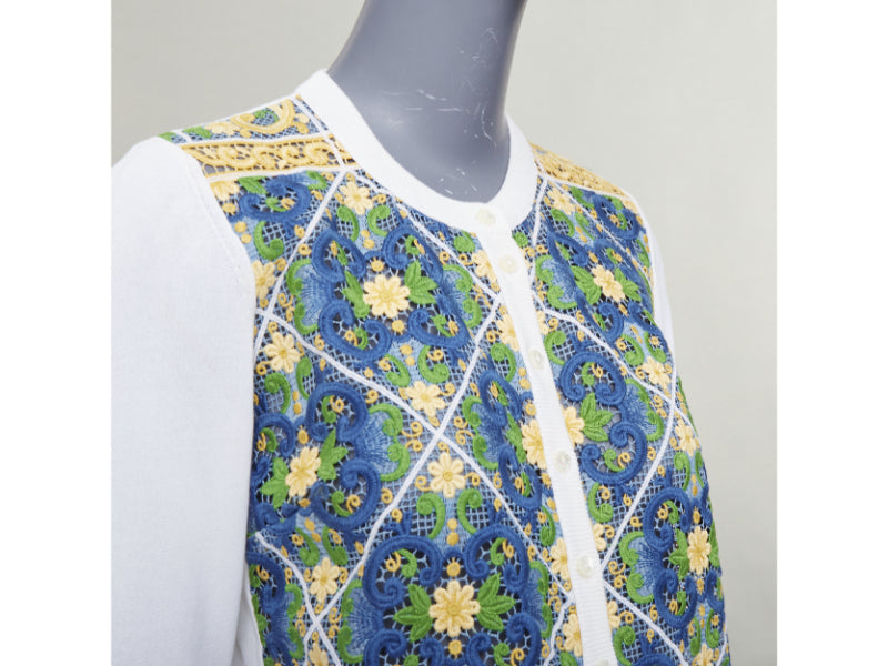 DOLCE GABBANA Majolica print embroidery anglais lace cream cardigan IT40 S