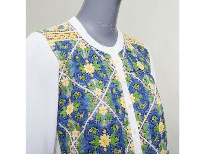 DOLCE GABBANA Majolica print embroidery anglais lace cream cardigan IT40 S