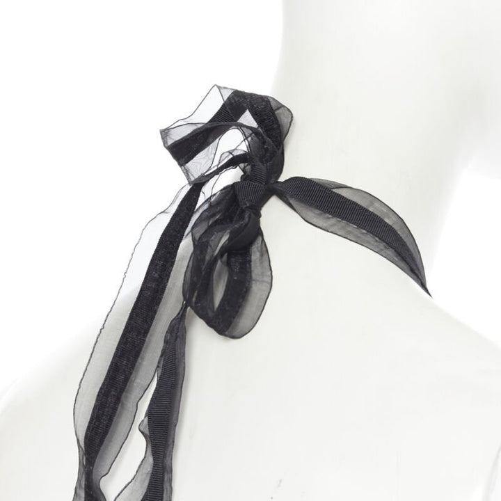 FENDI black mesh jewel embellished fur chain self tie collar necklace