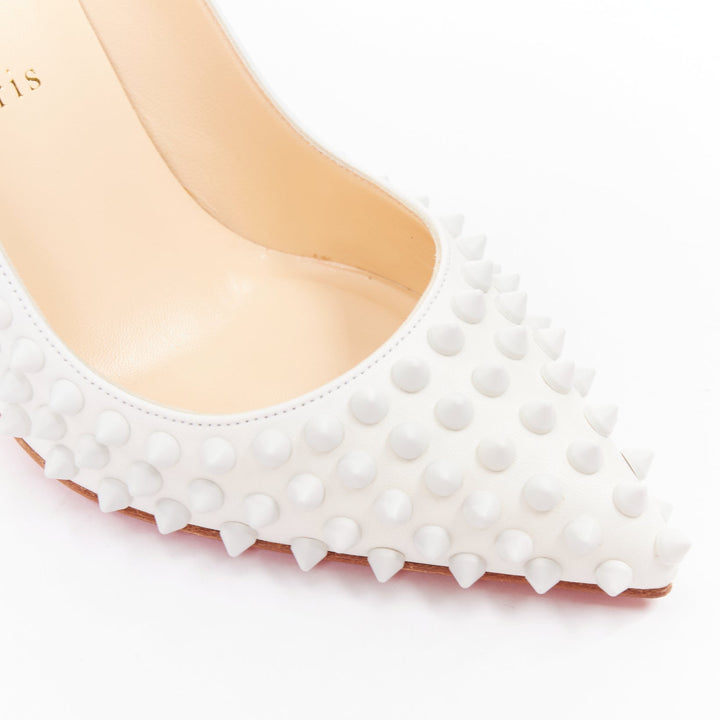 CHRISTIAN LOUBOUTIN Pigalle Spikes 100 white matte leather spike pumps EU37.5