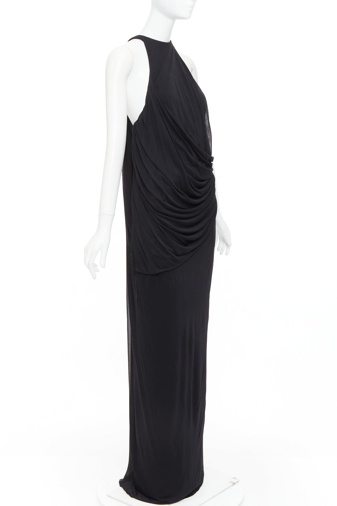 SAINT LAURENT 2023 black halter goddess grecian draped gown dress FR38 M