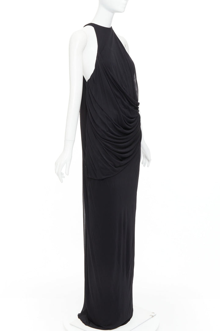 SAINT LAURENT 2023 black halter goddess grecian draped gown dress FR38 M