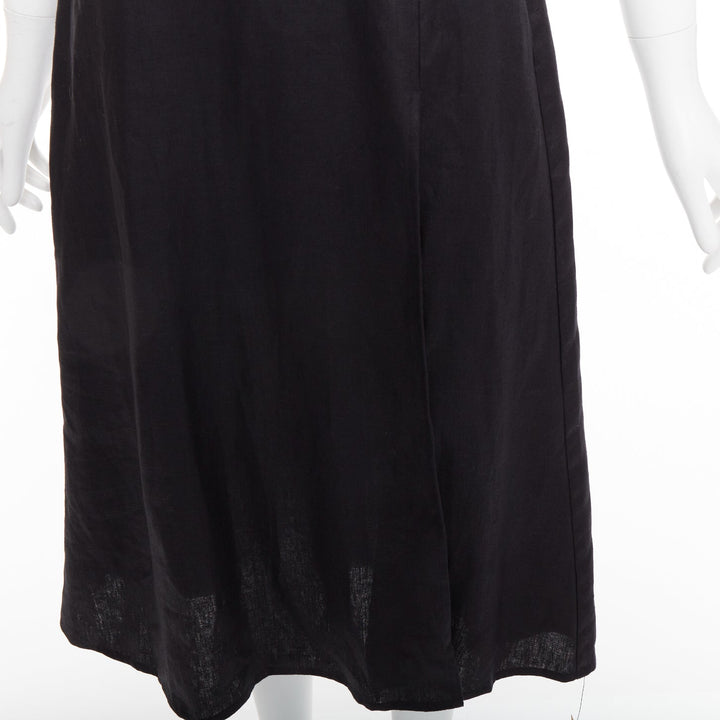 REFORMATION Bridgton black 100% linen cap sleeves sweetheart midi dress US2 S