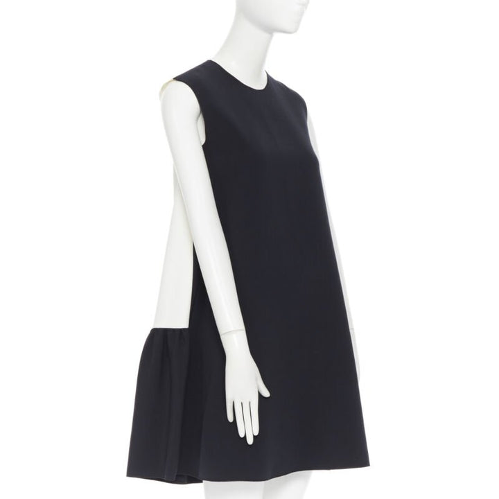 ROKSANDA black sleeveless contrast white back panel pleated skirt boxy dress UK6
