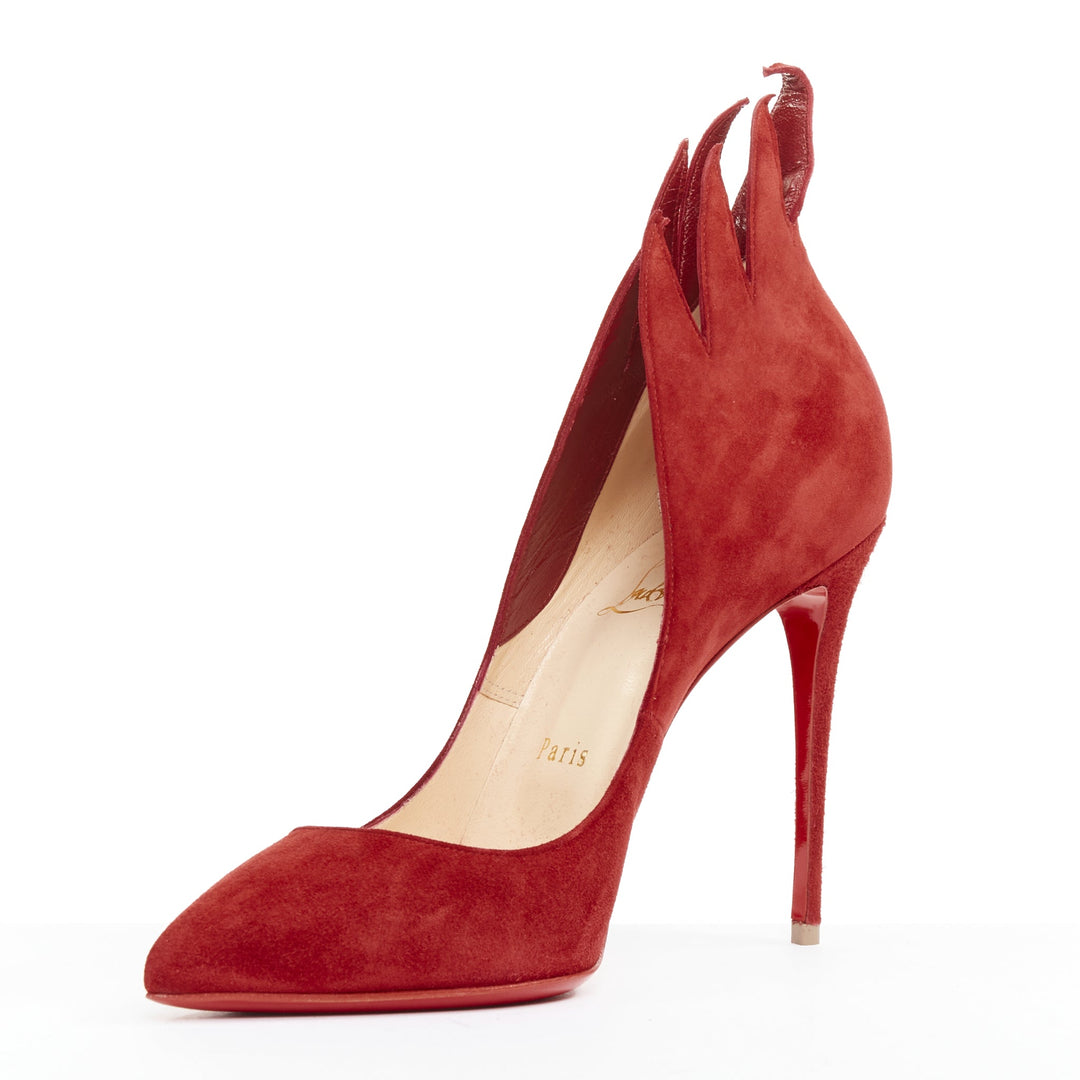 CHRISTIAN LOUBOUTIN Victorina 100 Veau Velours Carmin red suede flame pumps EU38