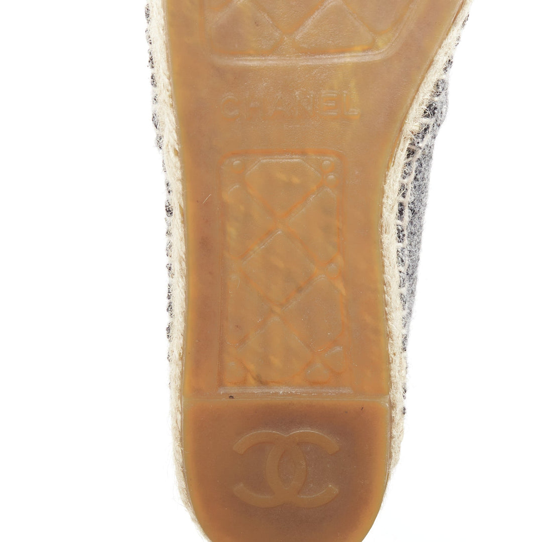 CHANEL grey tweed velvet CC logo toe cap espadrille shoes EU38
