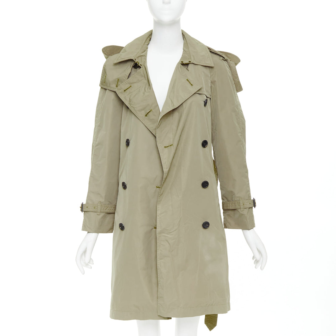 BURBERRY Amberford beige nylon tafetta House Check hooded trench coat IT38 XS