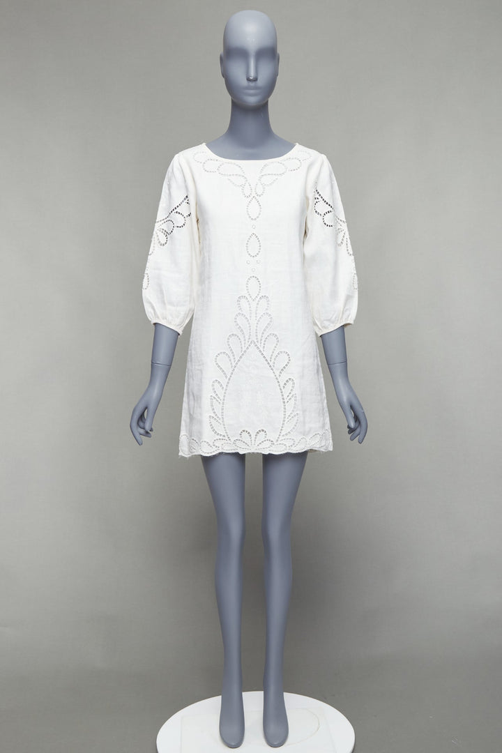 VIX PAULA HERMANNY Solid Jessey white linen lace lattice coverup boho dress S