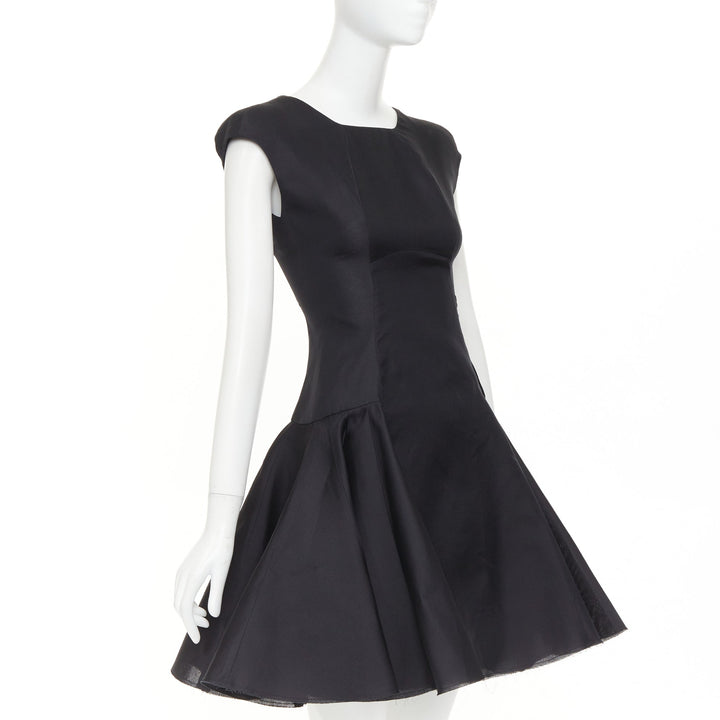 VICTORIA BECKHAM black tailored cap sleeve structured fit flare dress UK12 L