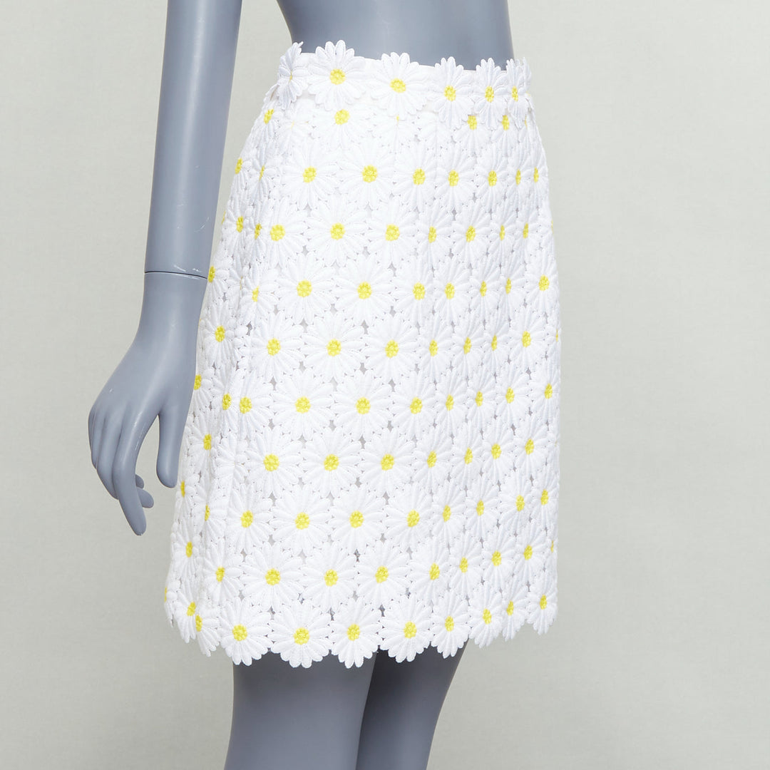 DOLCE GABBANA white yellow daisy embroidery anglais skirt IT40 S