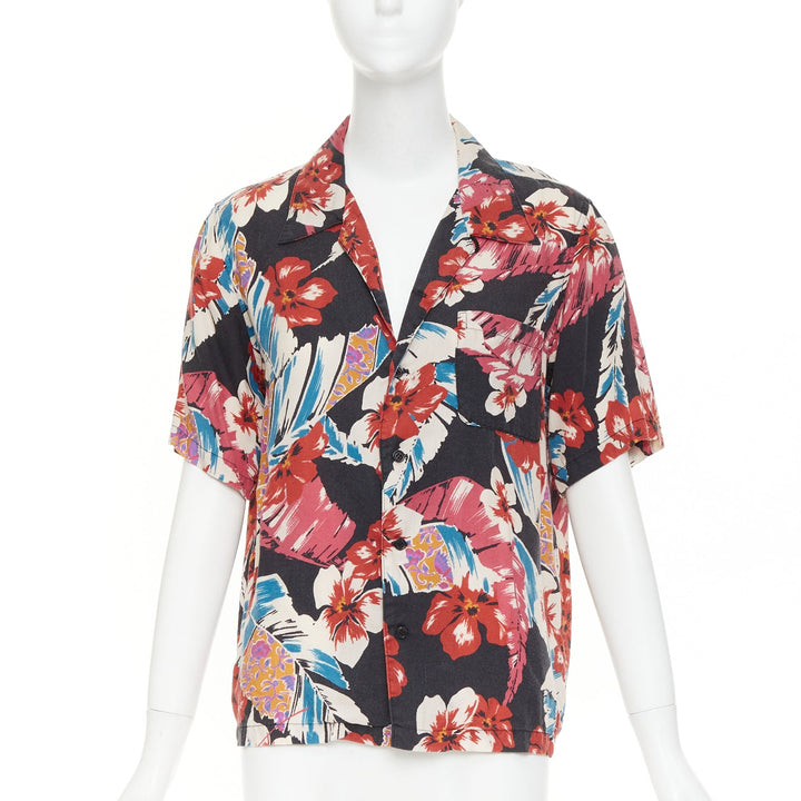 SAINT LAURENT 2020 Hibiscus Hawaiian heavy washed lyocell casual camp shirt S