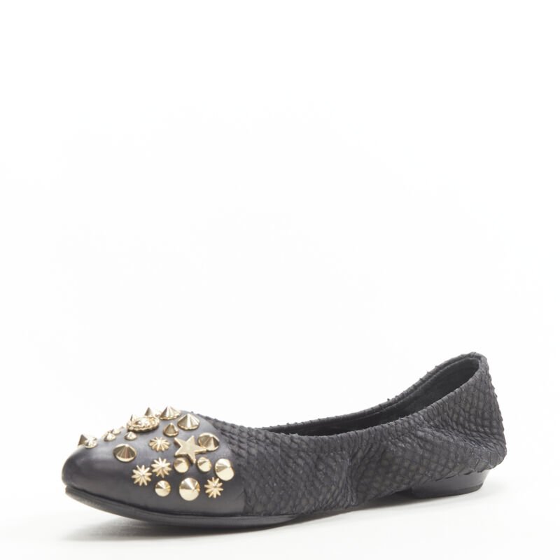 GIVENCHY Riccardo Tisci gold star spike stud toe cap scaled ballerina flats EU37