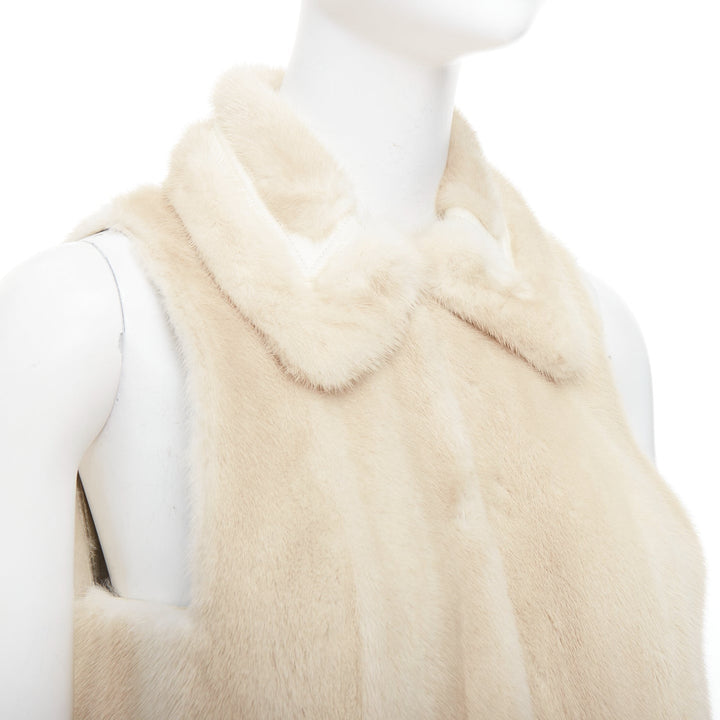 FENDI Reversible beige fur champagne gold leather metallic vest coat IT36 XXS