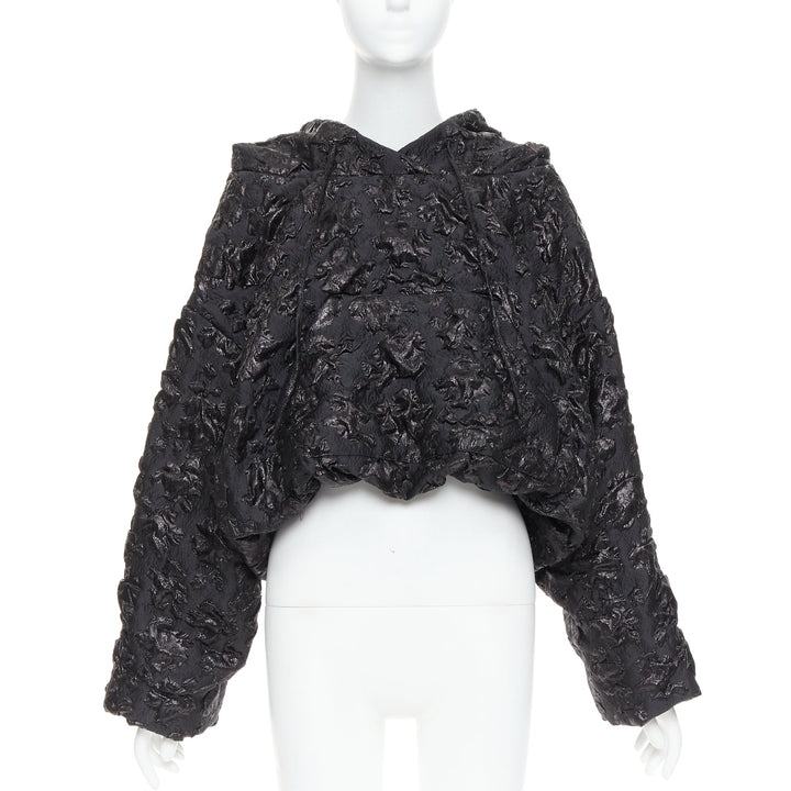 VALENTINO Pier Paolo Piccioli 2022 black floral jacquard cropped hoodie IT42 M
