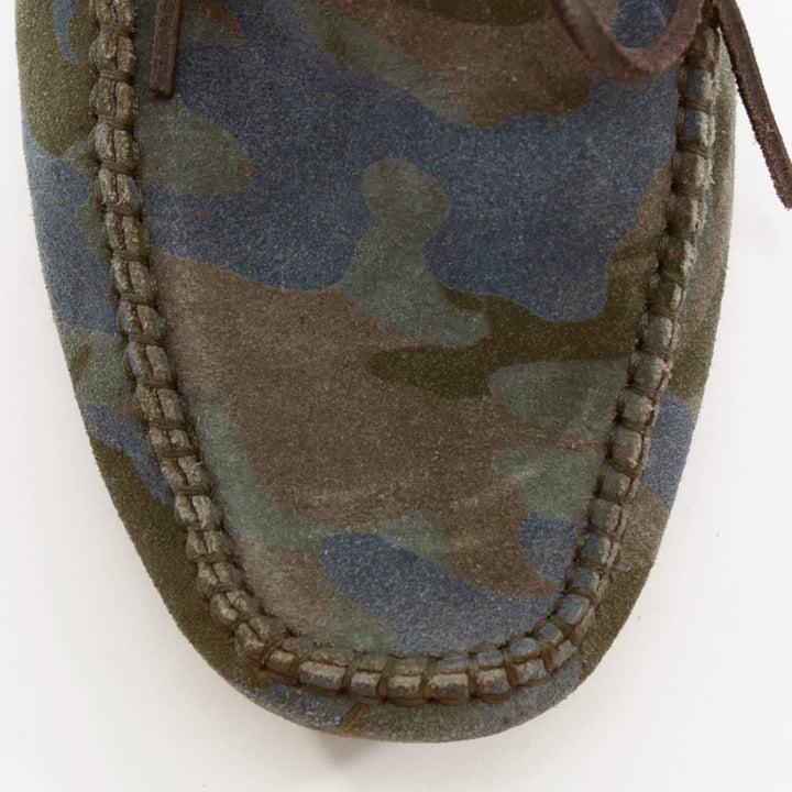 DOLCE GABBANA green brown camouflage suede driving loaers shoes EU39