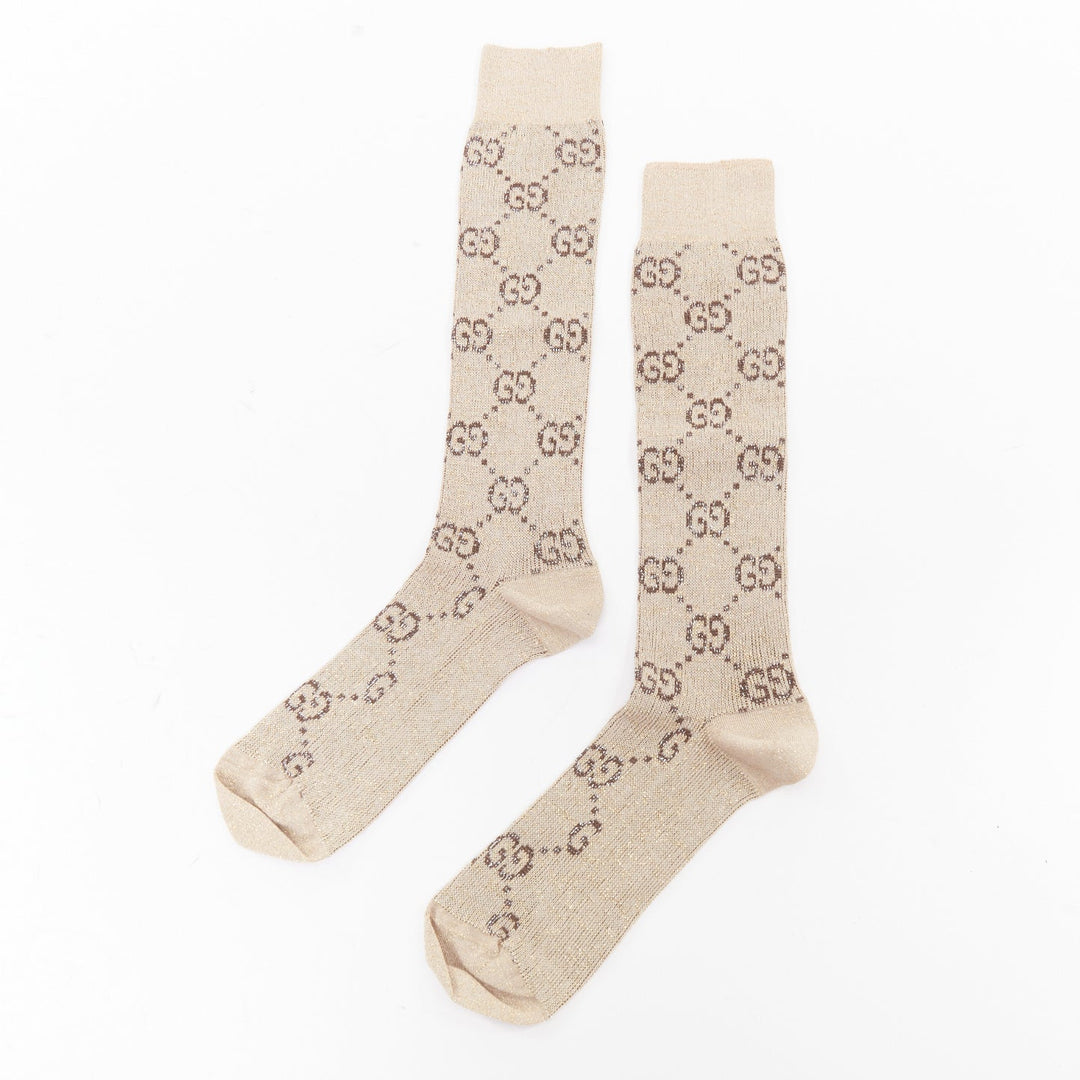 GUCCI Alessandro Michele beige lame GG monogram anklet