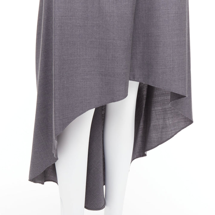 BRUNELLO CUCINELLI grey virgin wool drape high low skirt IT36 XXS