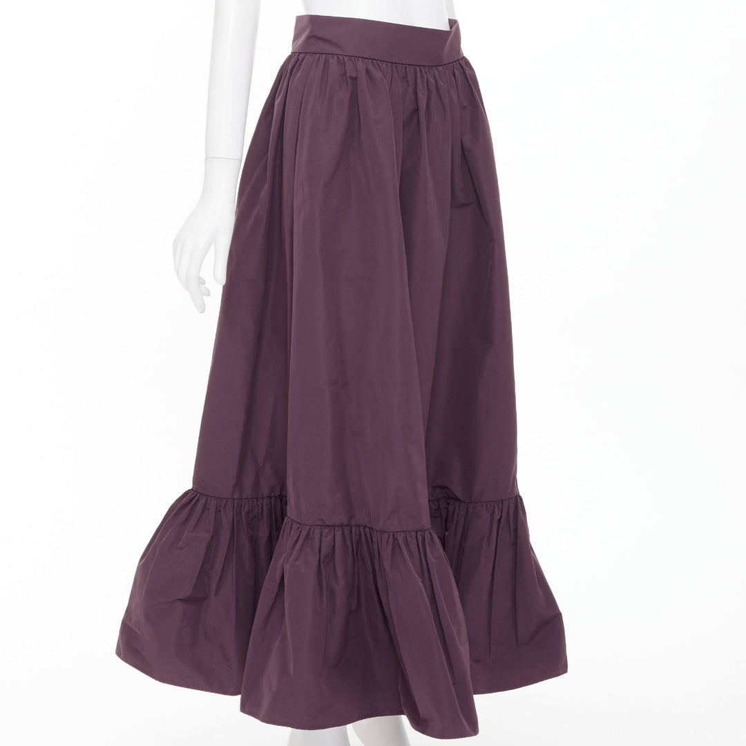 VALENTINO 2019 dark purple drop frill cotton blend gathered midi skirt IT40 S