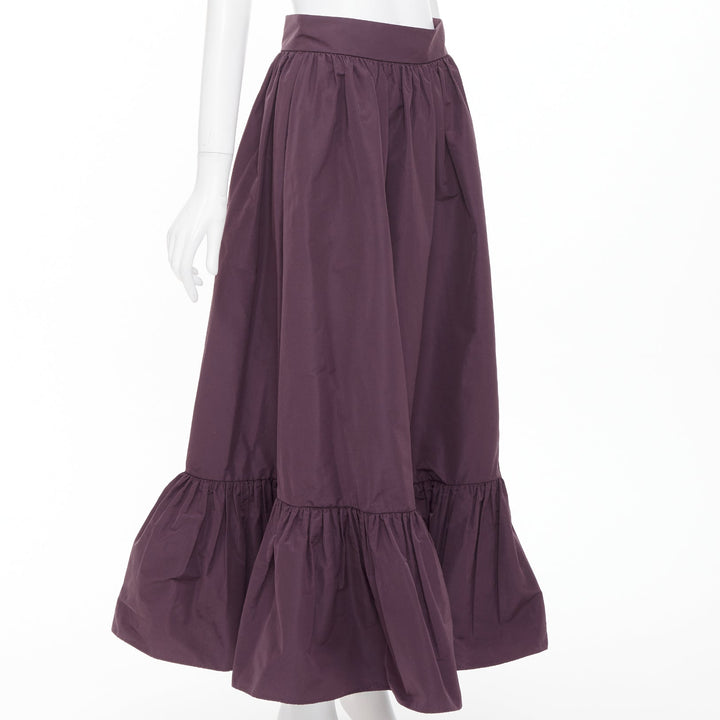 VALENTINO 2019 dark purple drop frill cotton blend gathered midi skirt IT40 S