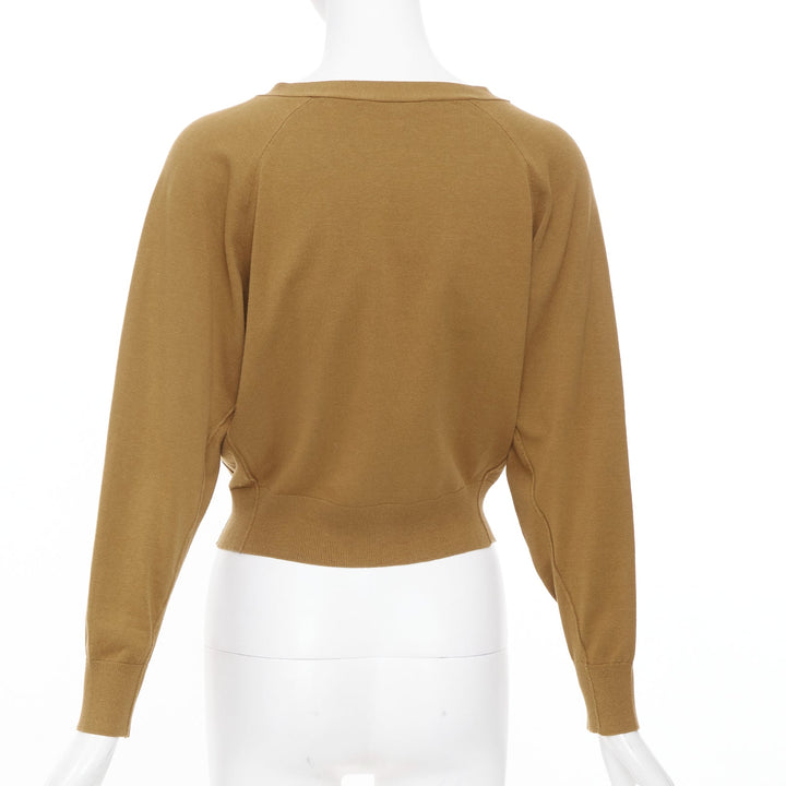 DOROTHEE SCHUMACHER camel brown cotton blend deep v neck cropped cardigan US0 XS